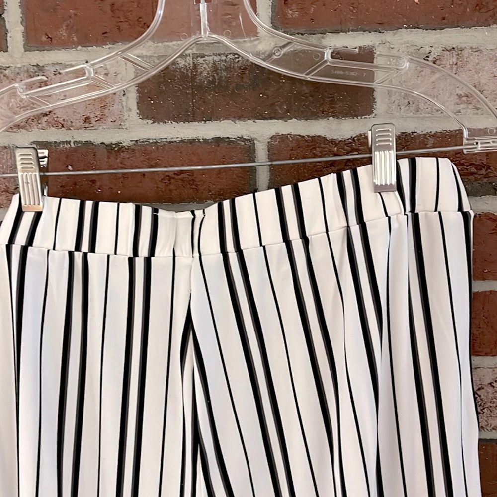 JONES NEW YORK Cream & Black Striped Silky Wide Leg Tailored Pullon Pant… - Picture 9 of 10